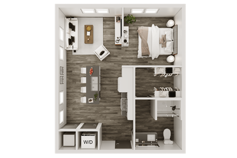 Floor plan for studio, 1 bath, 595 sqft